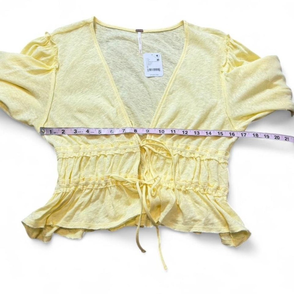 Free People Yellow Linen Blend Tie Front Top - Picture 13 of 14